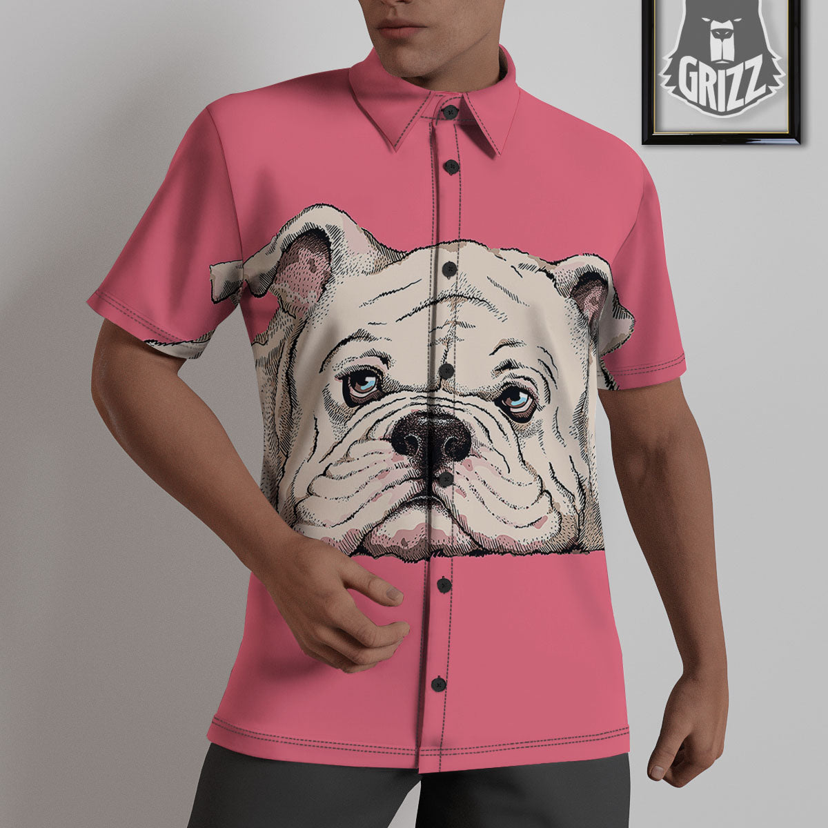 Portrait English Bulldog Print Untucked Shirts-grizzshop