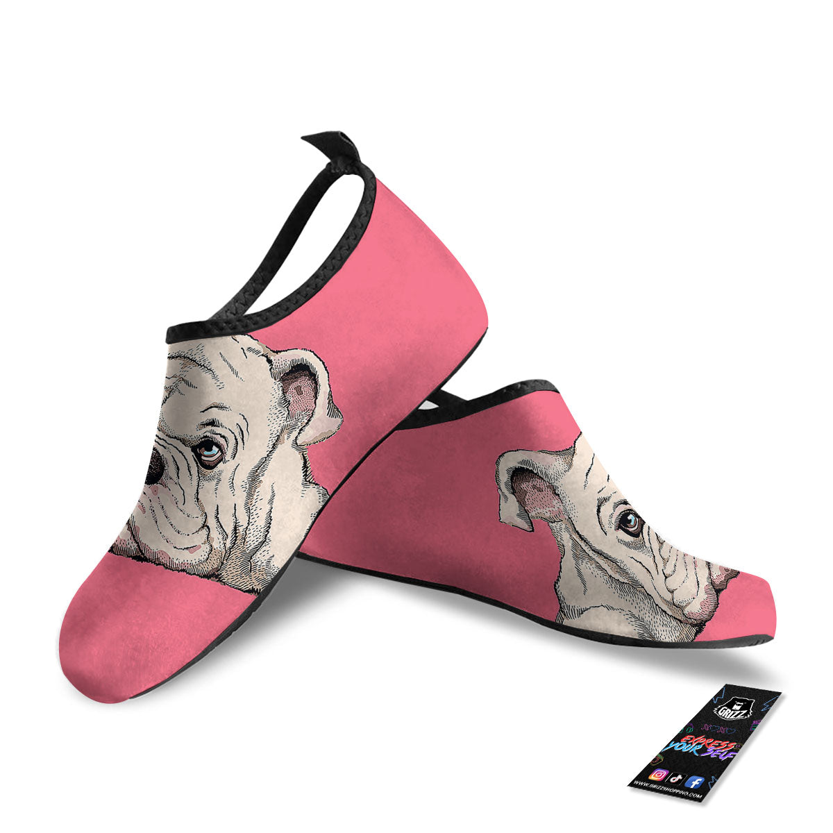 Portrait English Bulldog Print Water Shoes-grizzshop