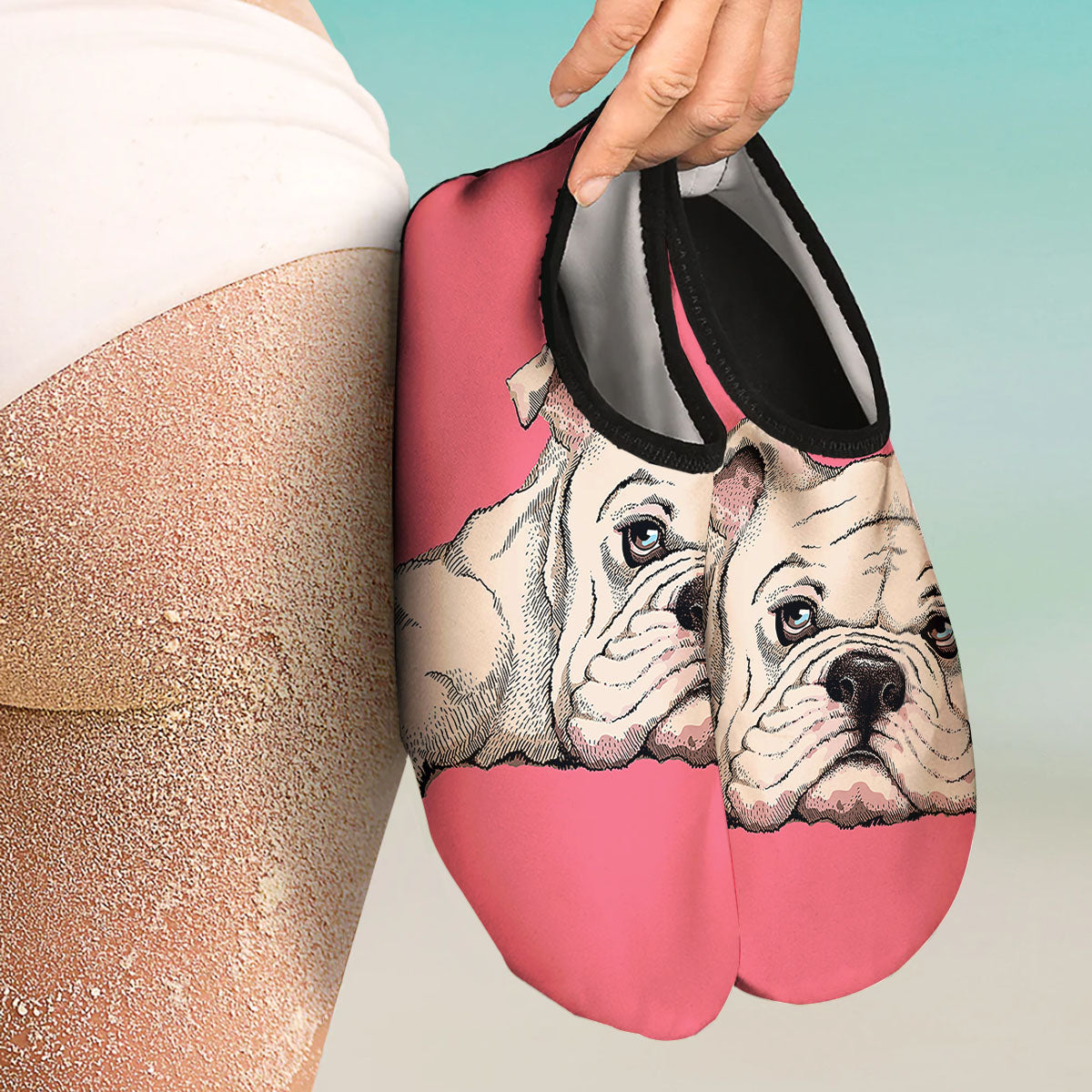 Portrait English Bulldog Print Water Shoes-grizzshop