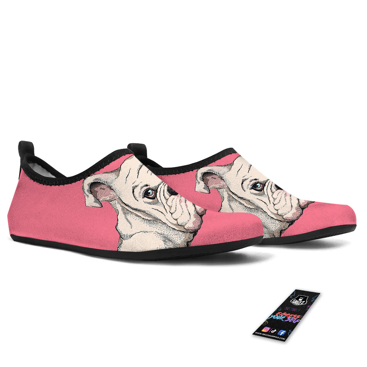 Portrait English Bulldog Print Water Shoes-grizzshop