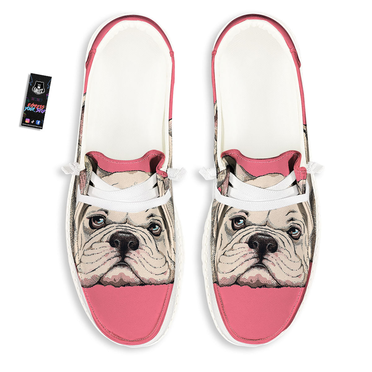 Portrait English Bulldog Print White Loafers-grizzshop