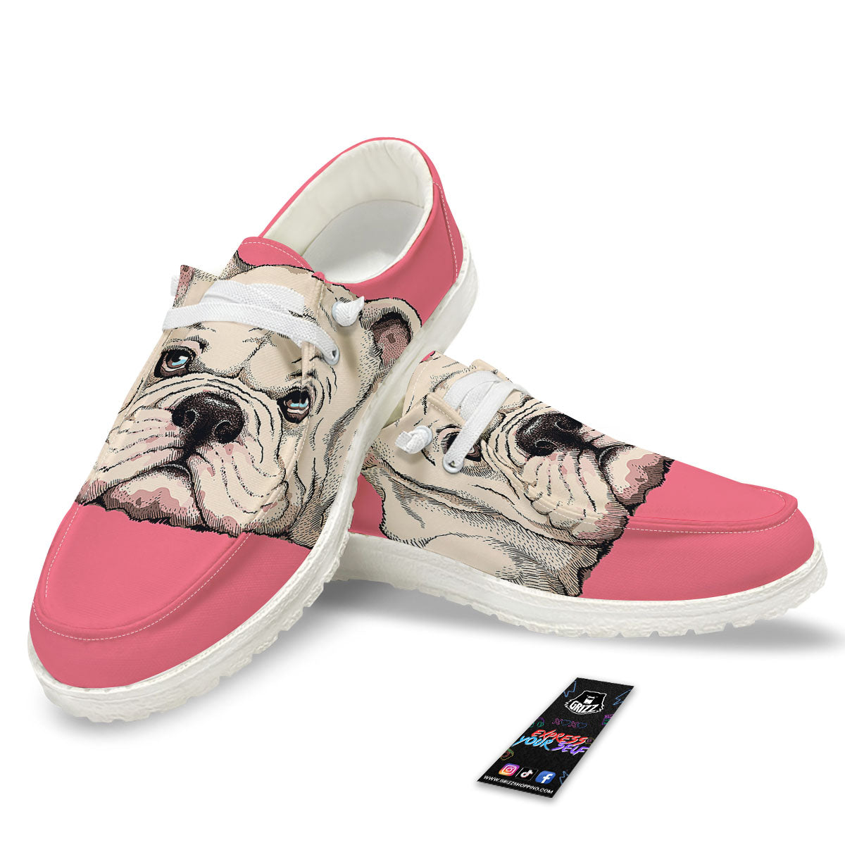 Portrait English Bulldog Print White Loafers-grizzshop