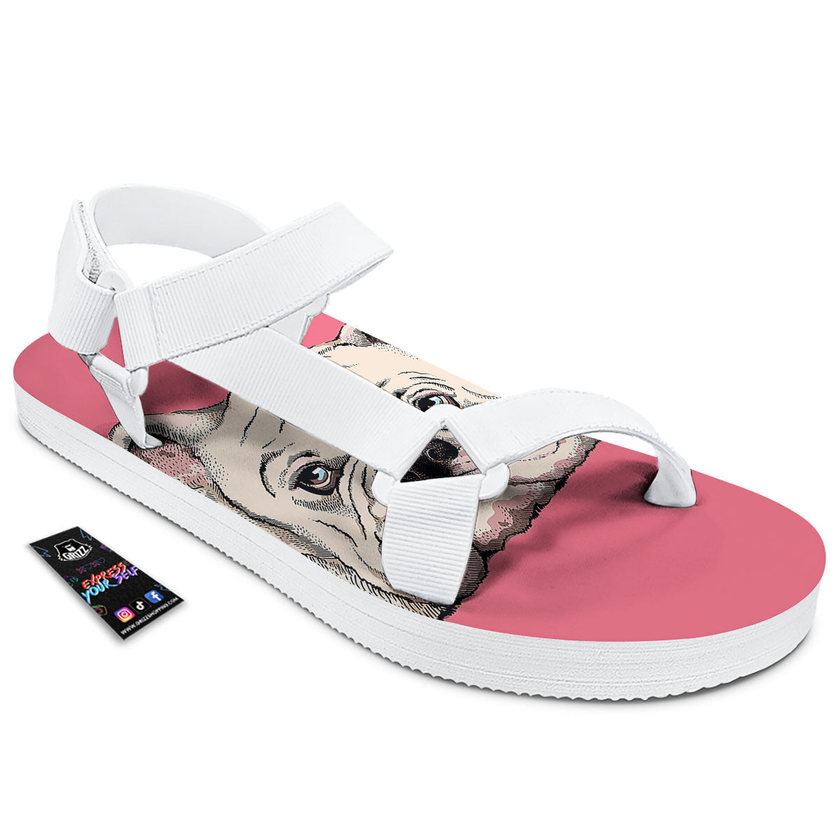 Portrait English Bulldog Print White Open Toe Sandals-grizzshop