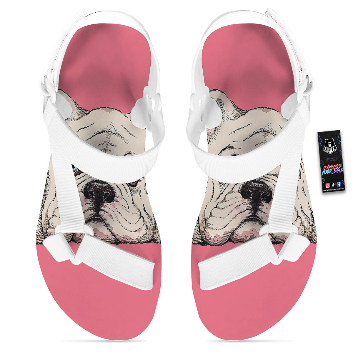 Portrait English Bulldog Print White Open Toe Sandals-grizzshop