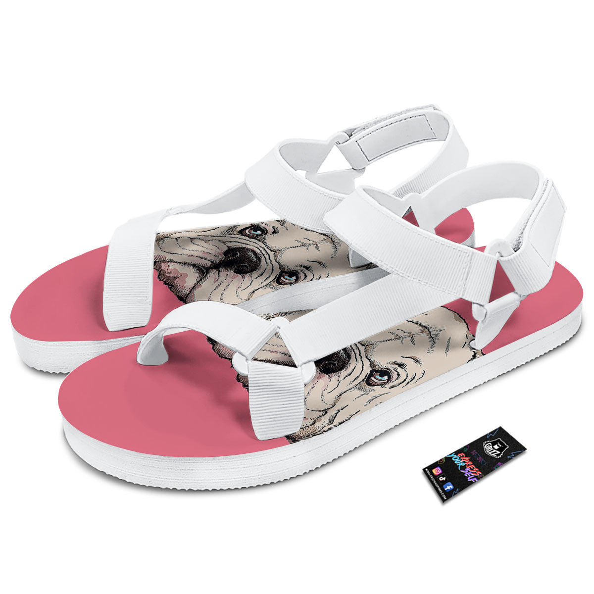 Portrait English Bulldog Print White Open Toe Sandals-grizzshop