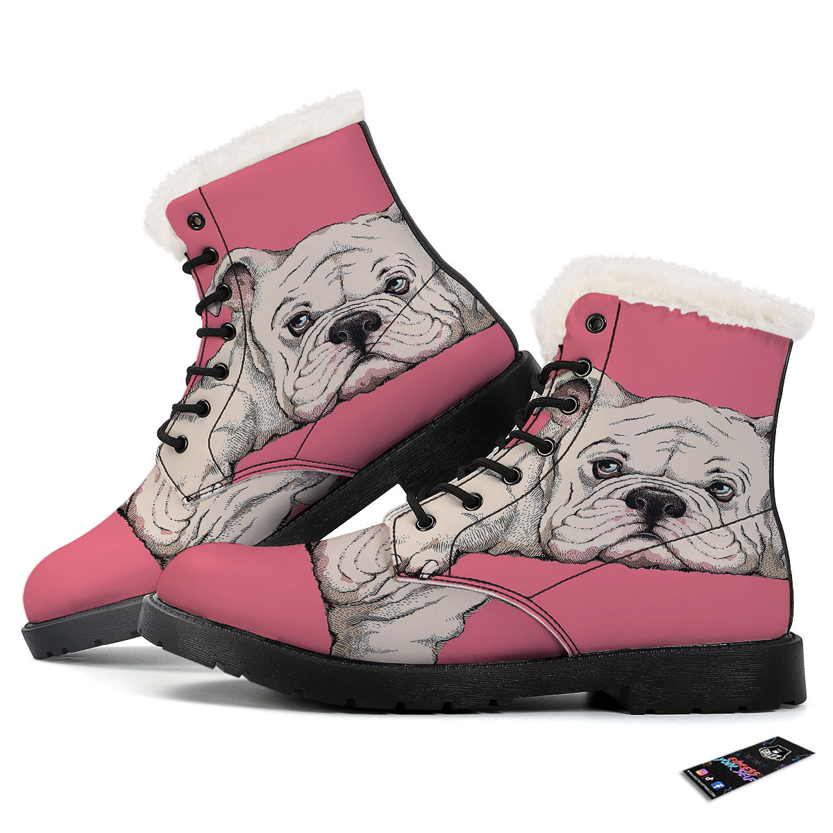 Portrait English Bulldog Print Winter Boots-grizzshop