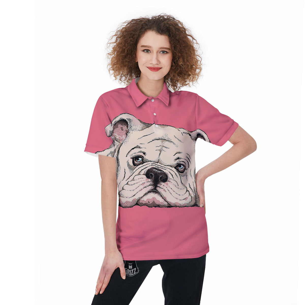 Portrait English Bulldog Print Women's Golf Shirts-grizzshop