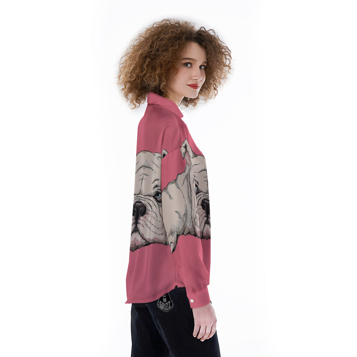 Portrait English Bulldog Print Women's Long Sleeve Shirts-grizzshop