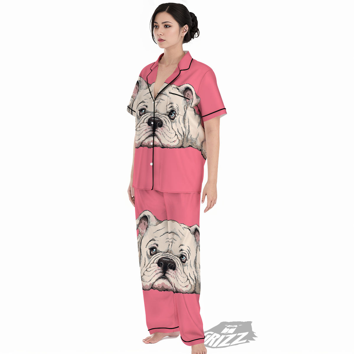 Portrait English Bulldog Print Women's Pajamas Set-grizzshop