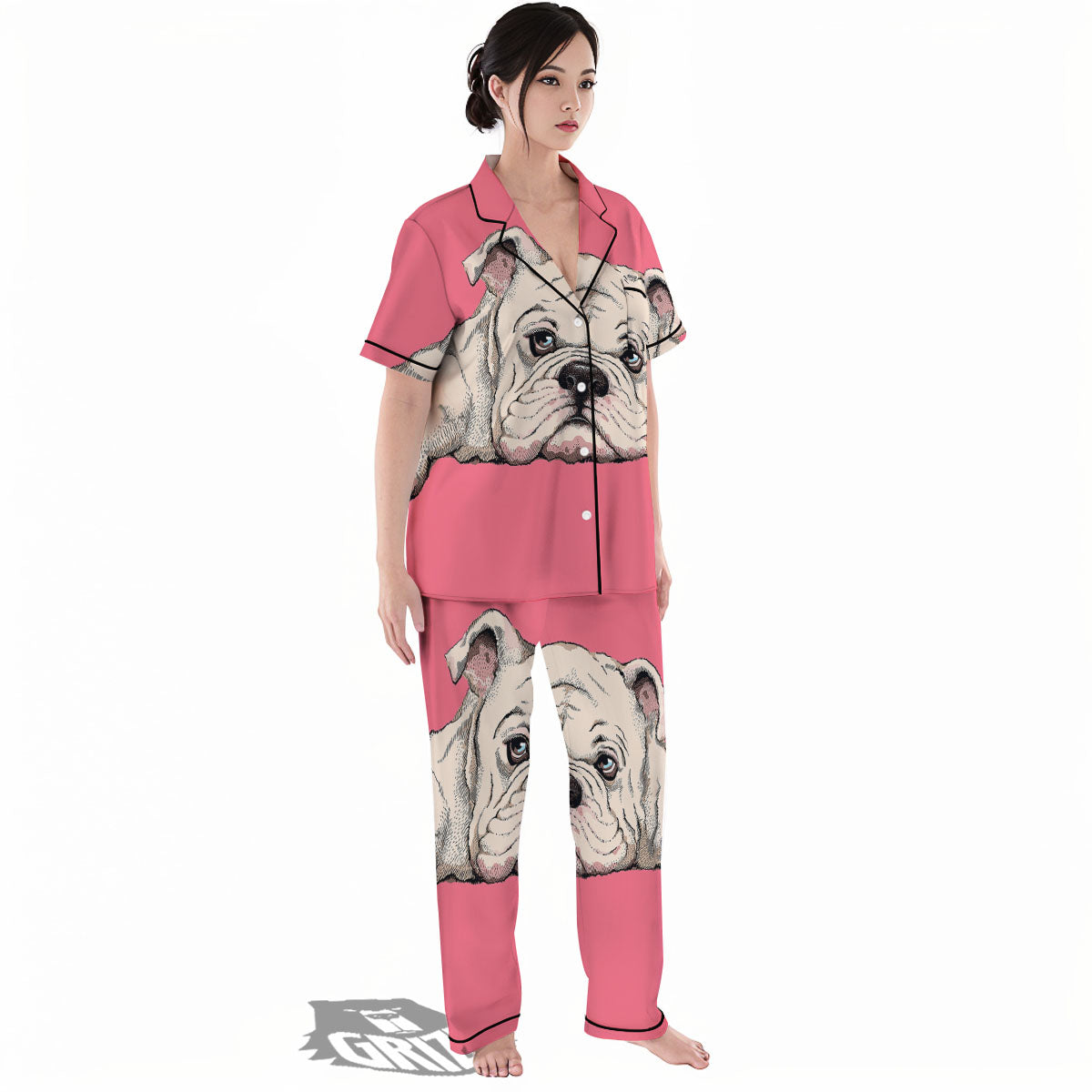Portrait English Bulldog Print Women's Pajamas Set-grizzshop