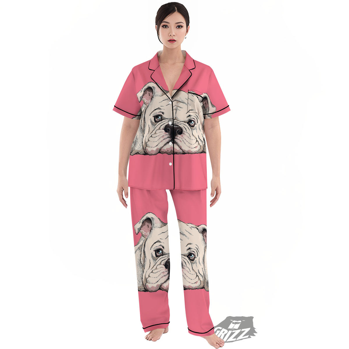 Portrait English Bulldog Print Women's Pajamas Set-grizzshop