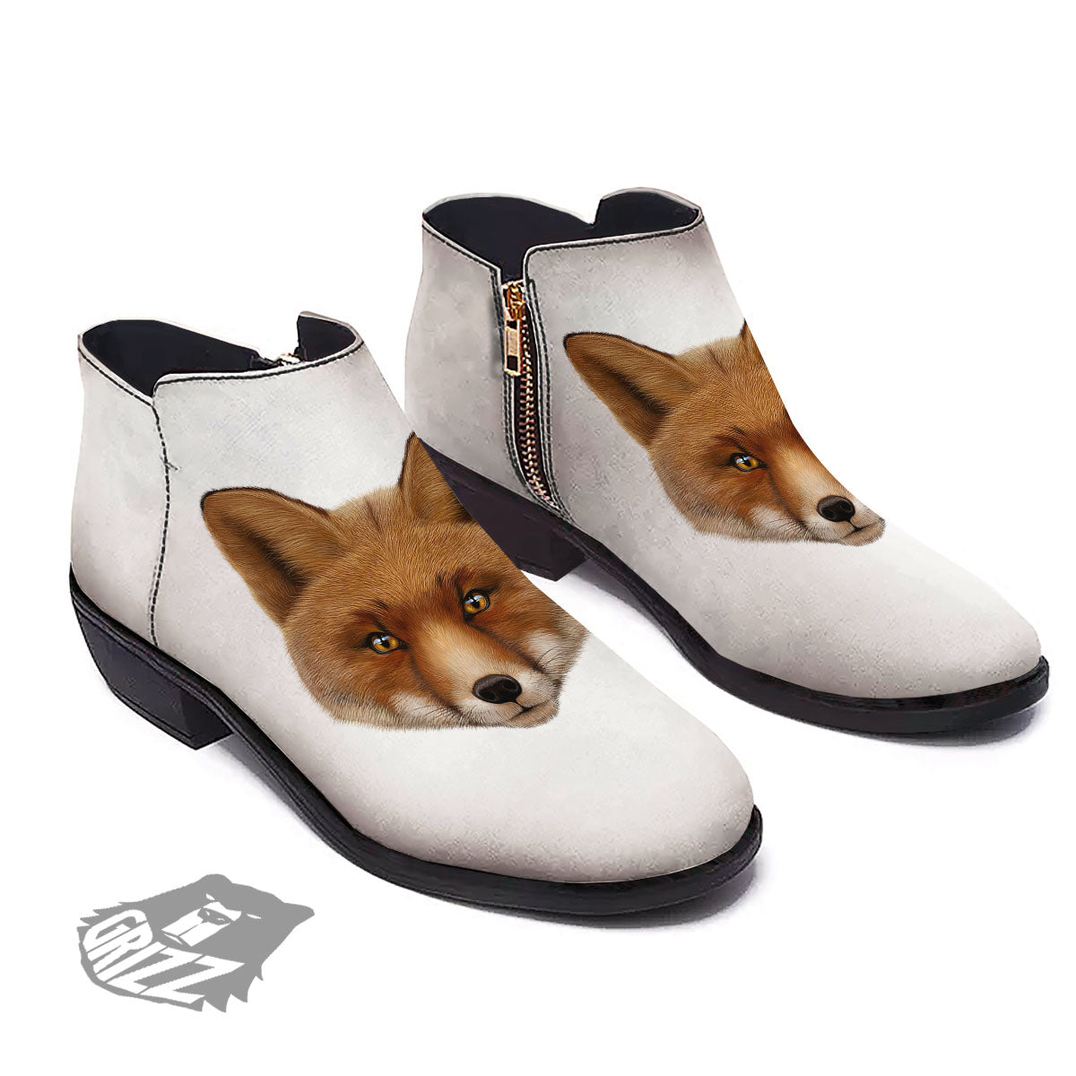 Portrait Fox Print Ankle Boots-grizzshop