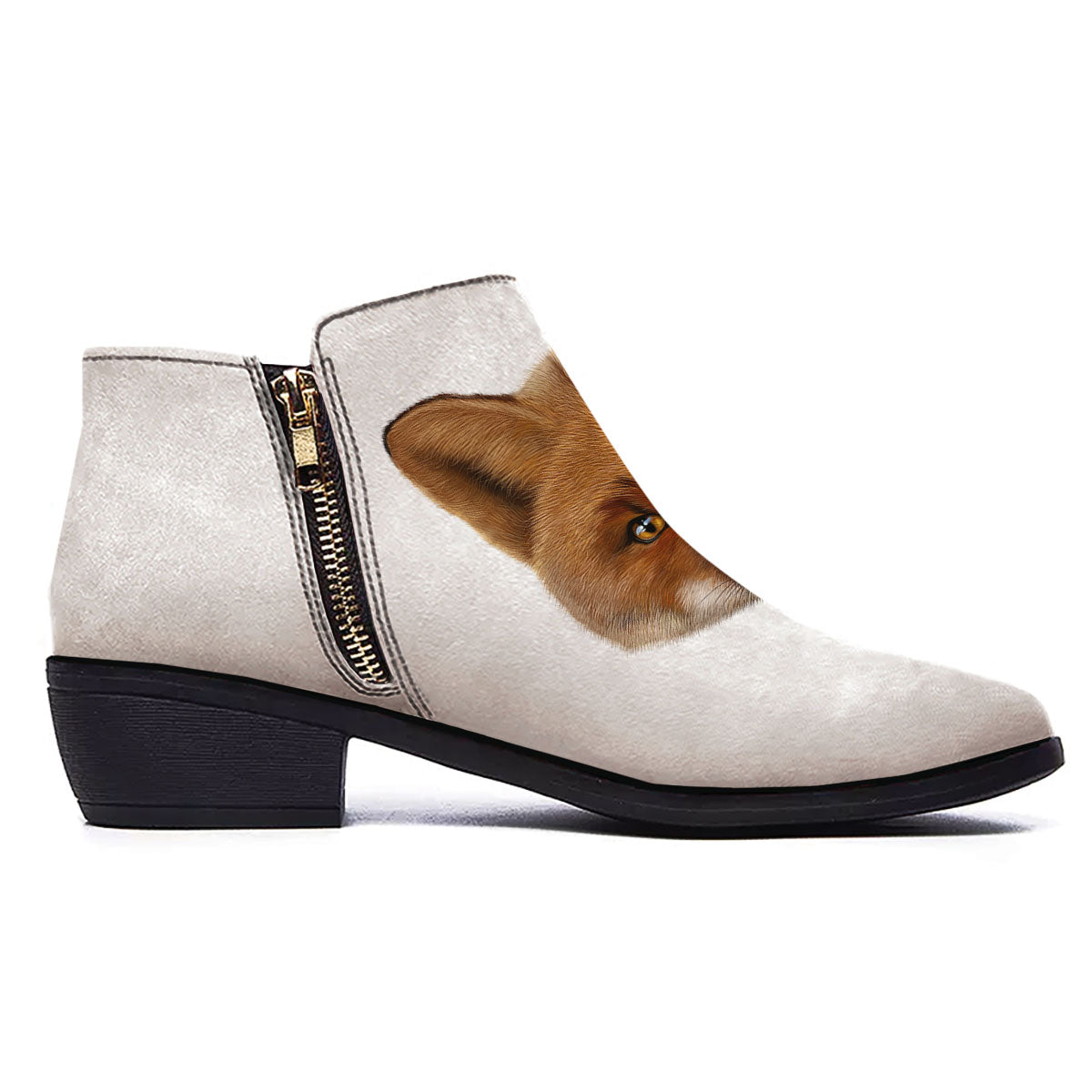Portrait Fox Print Ankle Boots-grizzshop