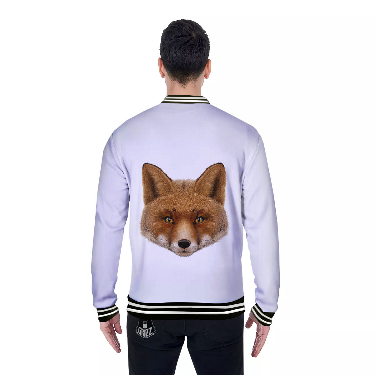 Portrait Fox Print Baseball Jacket-grizzshop