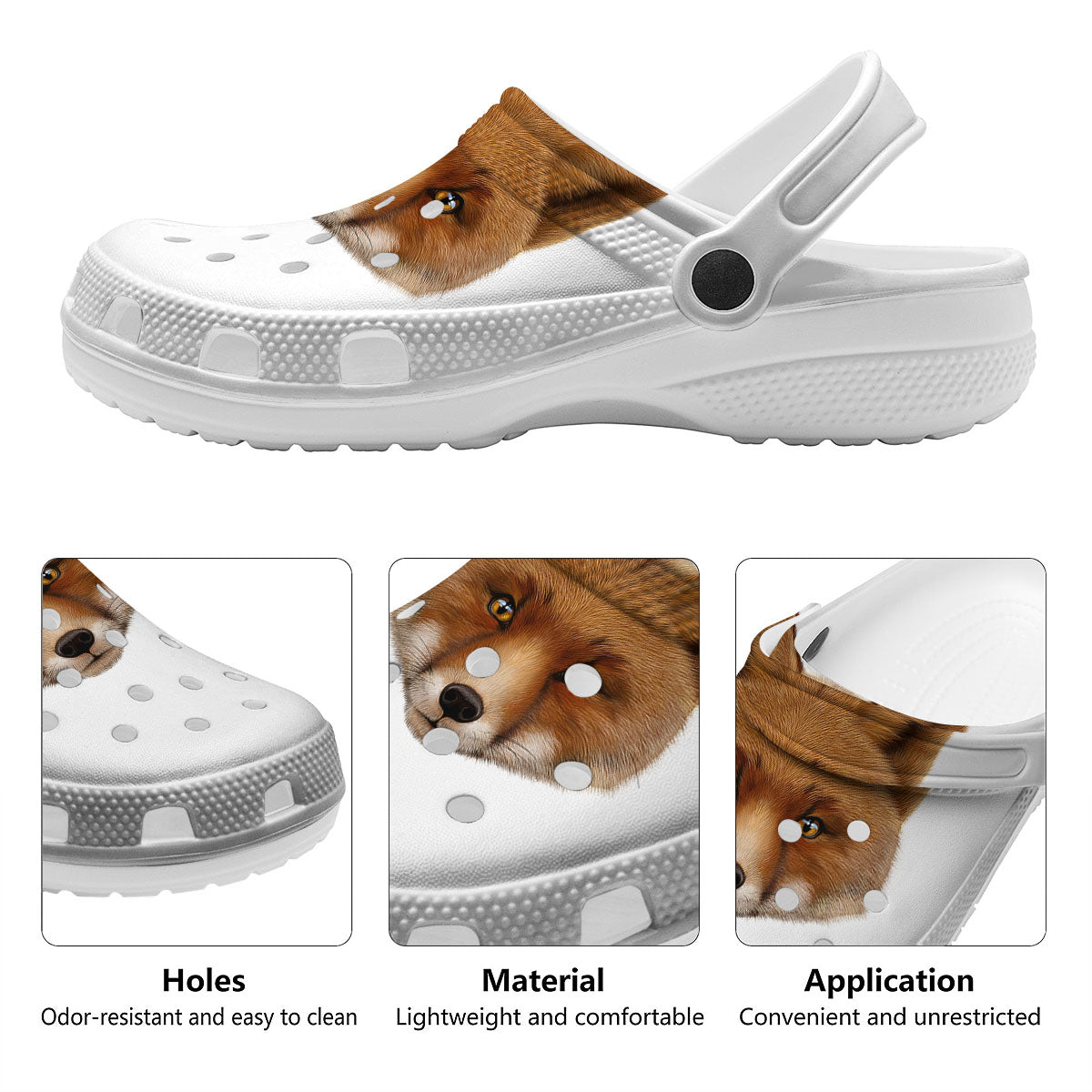 Portrait Fox Print Clog-grizzshop