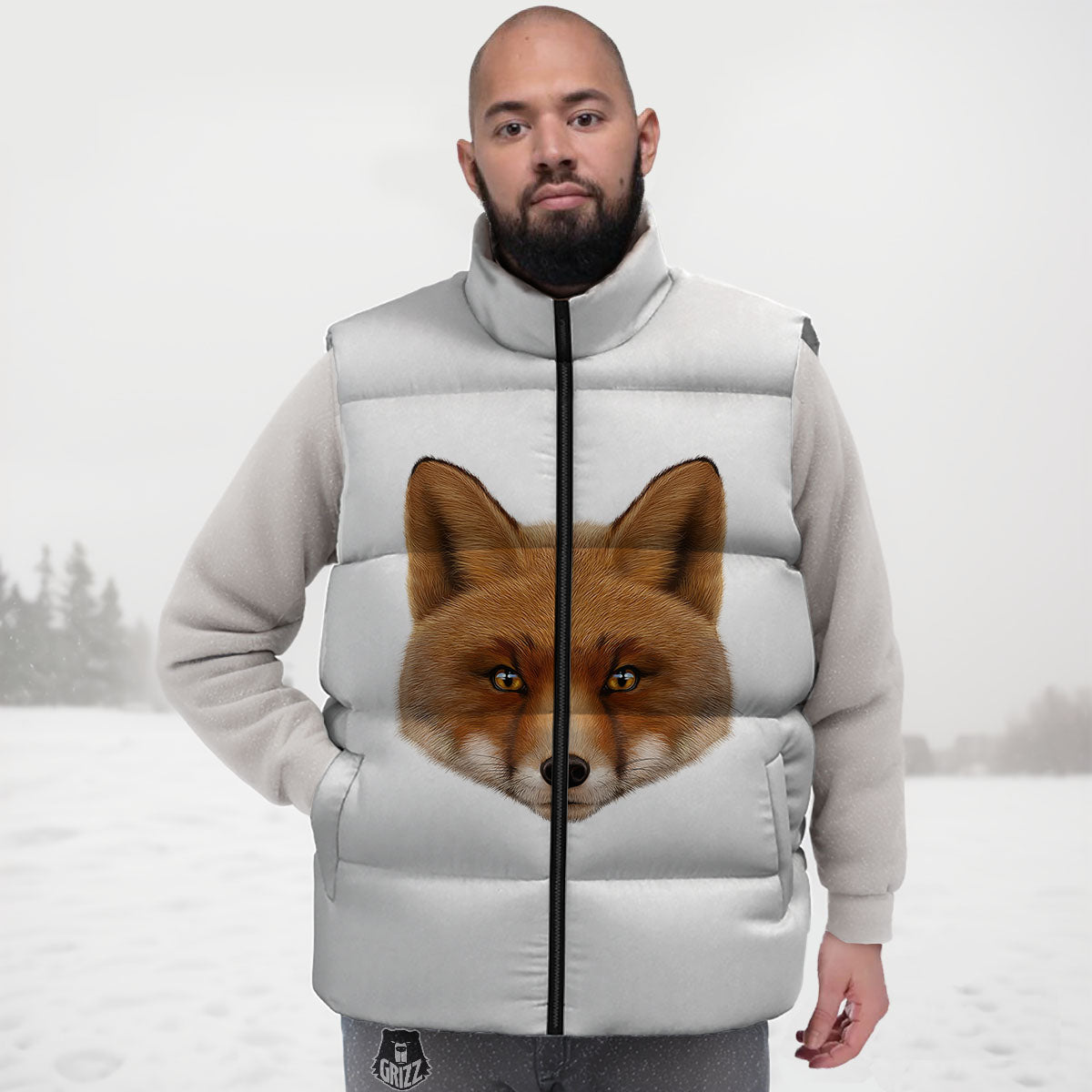 Portrait Fox Print Down Vest