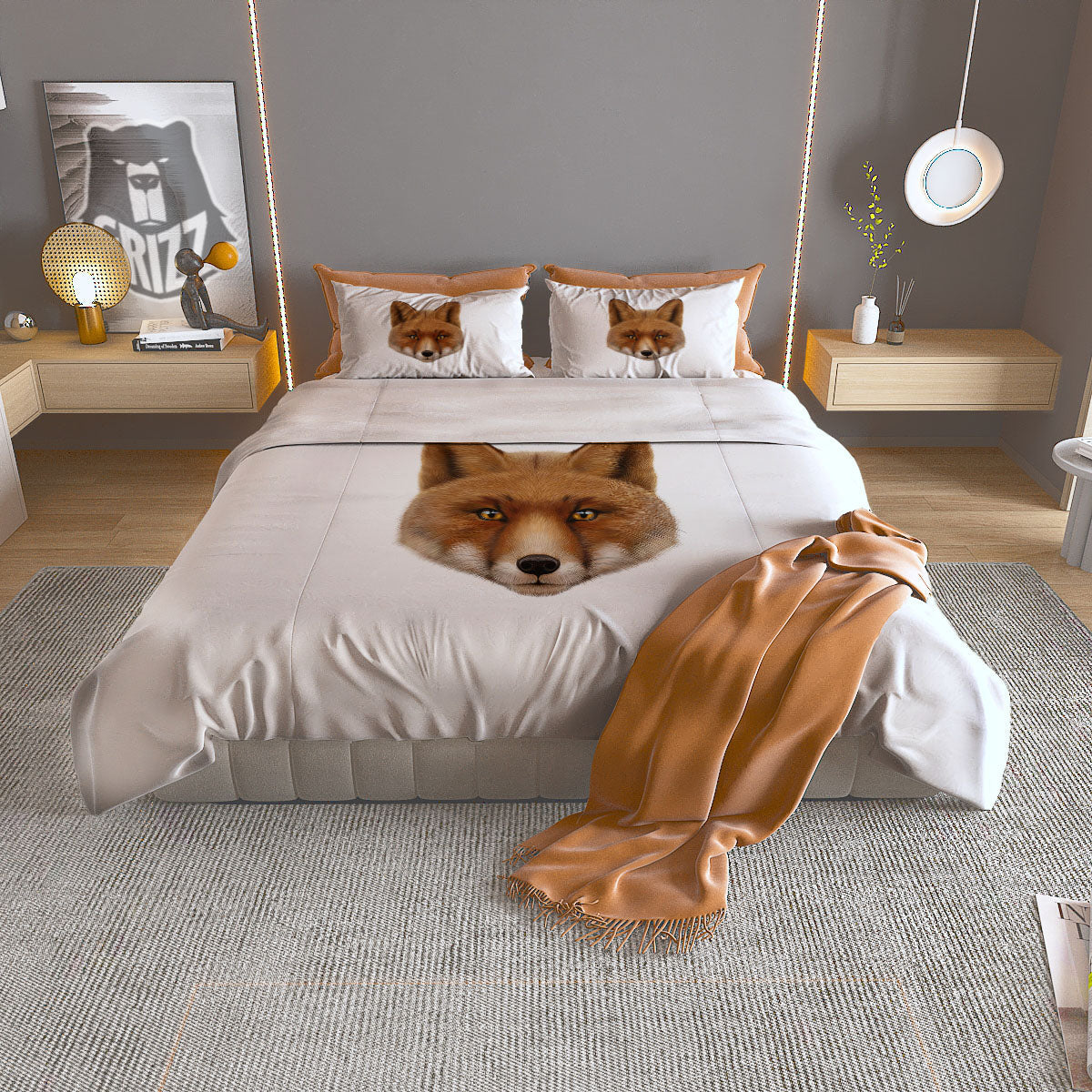 Portrait Fox Print Duvet Cover Bedding Set