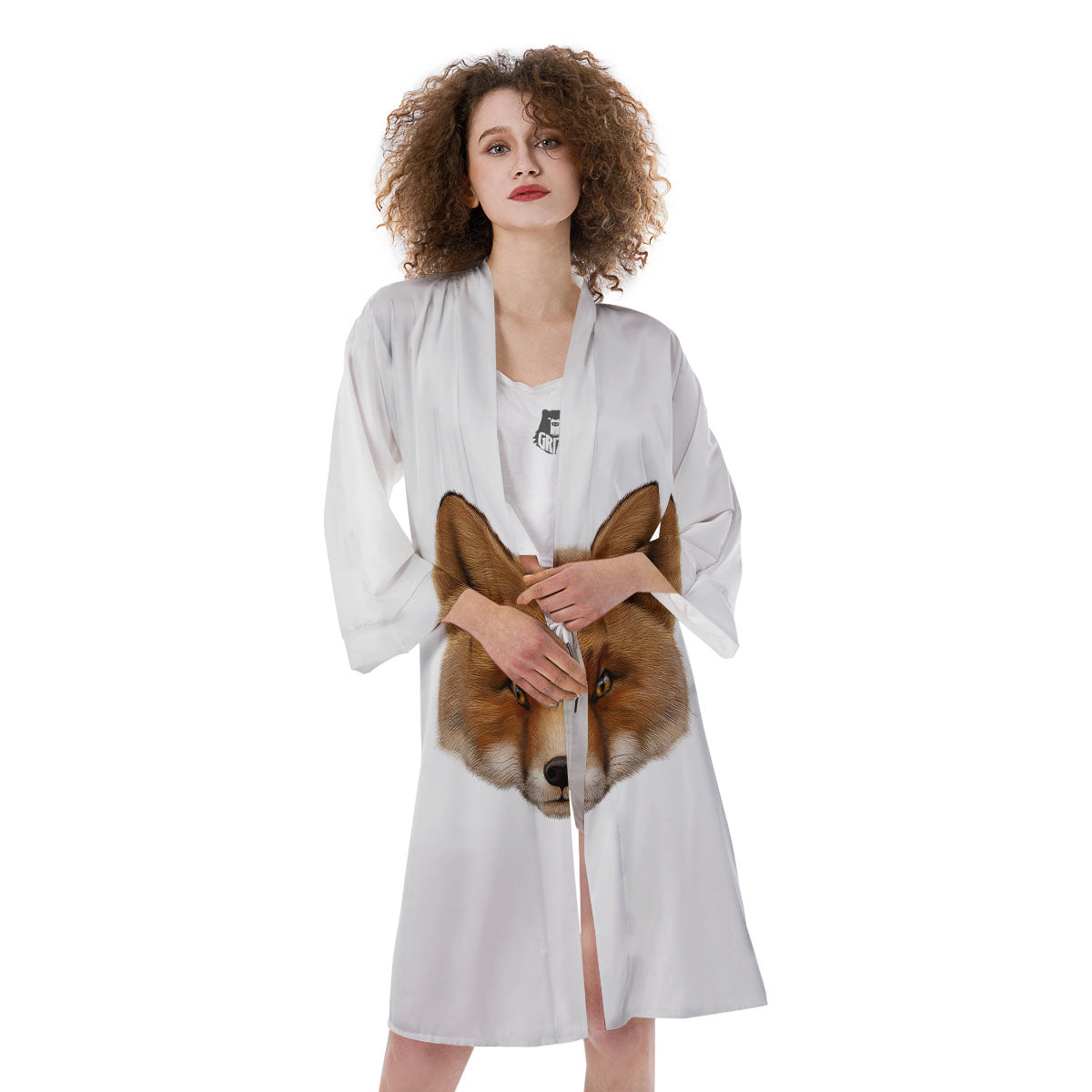 Portrait Fox Print Kimono-grizzshop