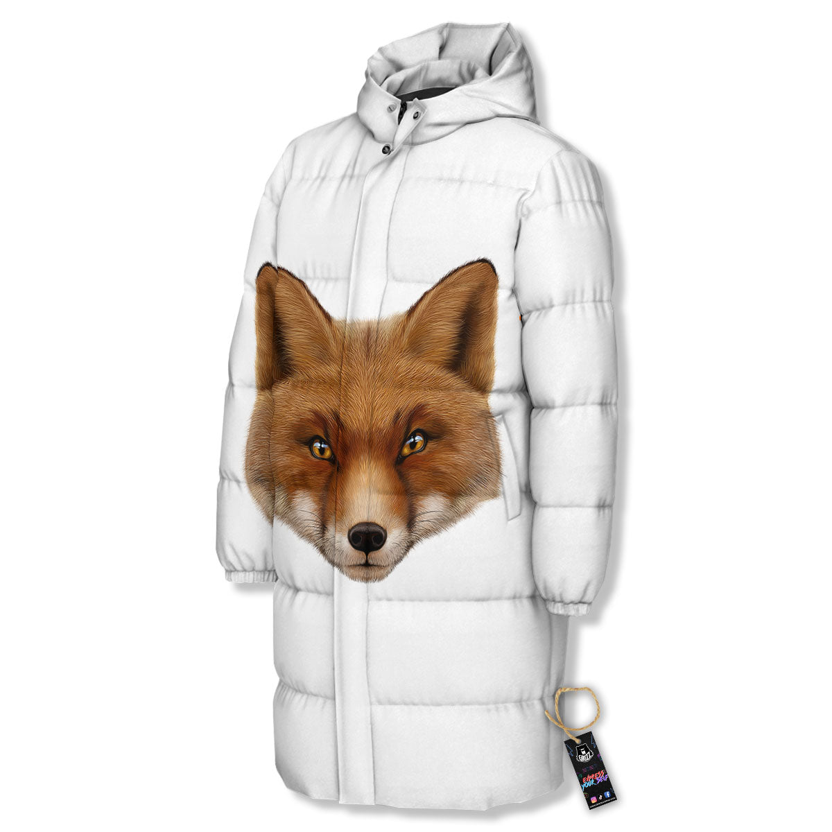 Portrait Fox Print Long Down Jacket-grizzshop