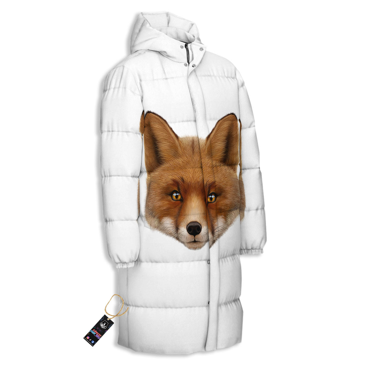 Portrait Fox Print Long Down Jacket-grizzshop