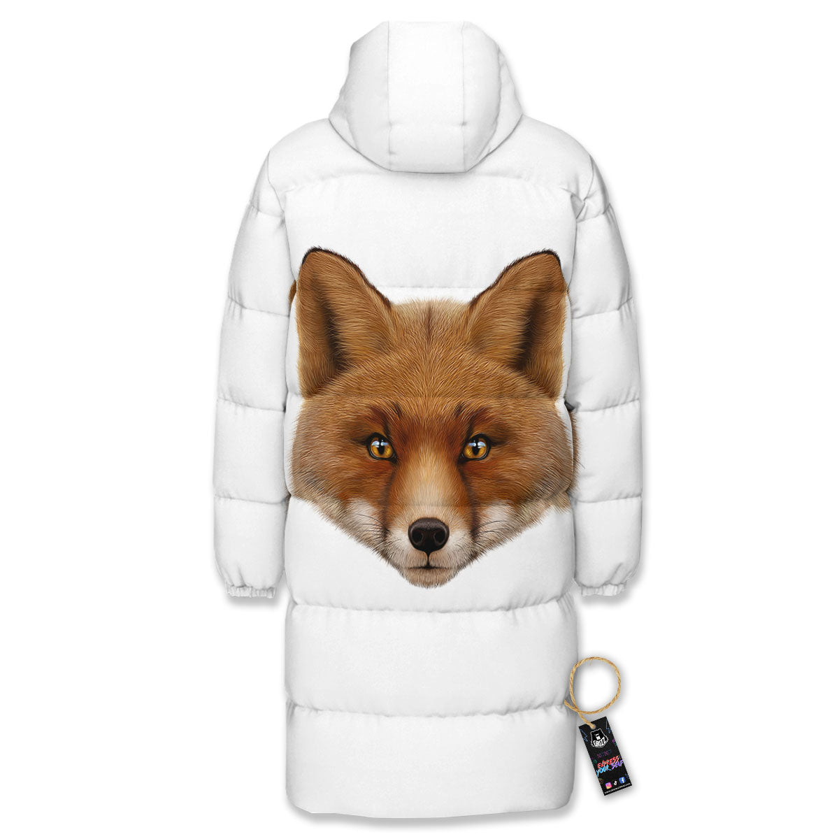Portrait Fox Print Long Down Jacket-grizzshop