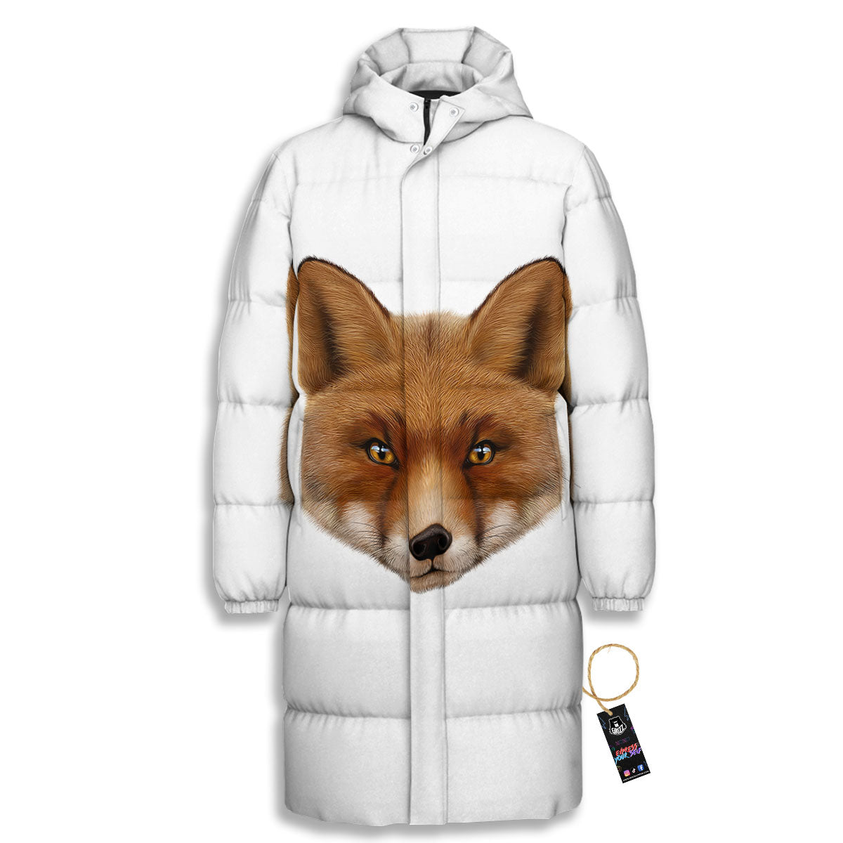 Portrait Fox Print Long Down Jacket-grizzshop
