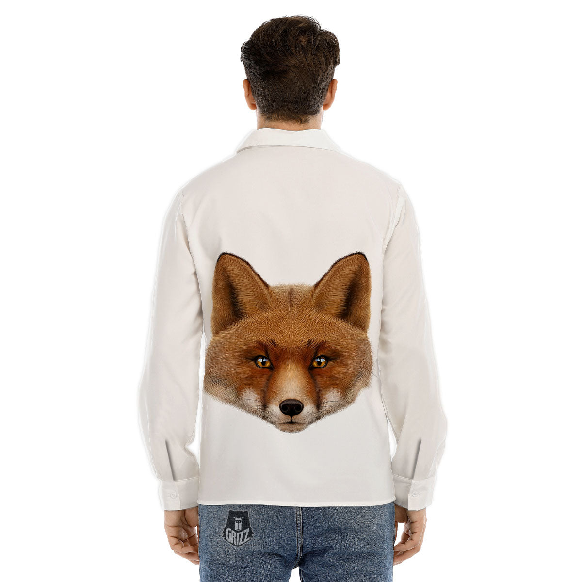 Portrait Fox Print Men's Dress Shirts-grizzshop