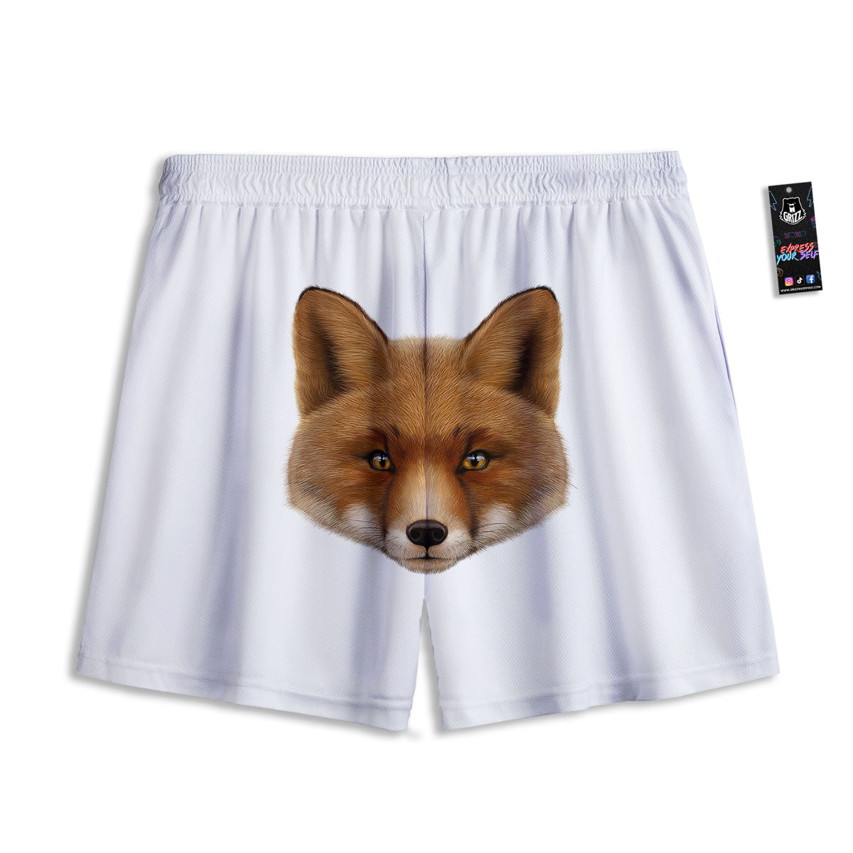 Portrait Fox Print Mesh Shorts