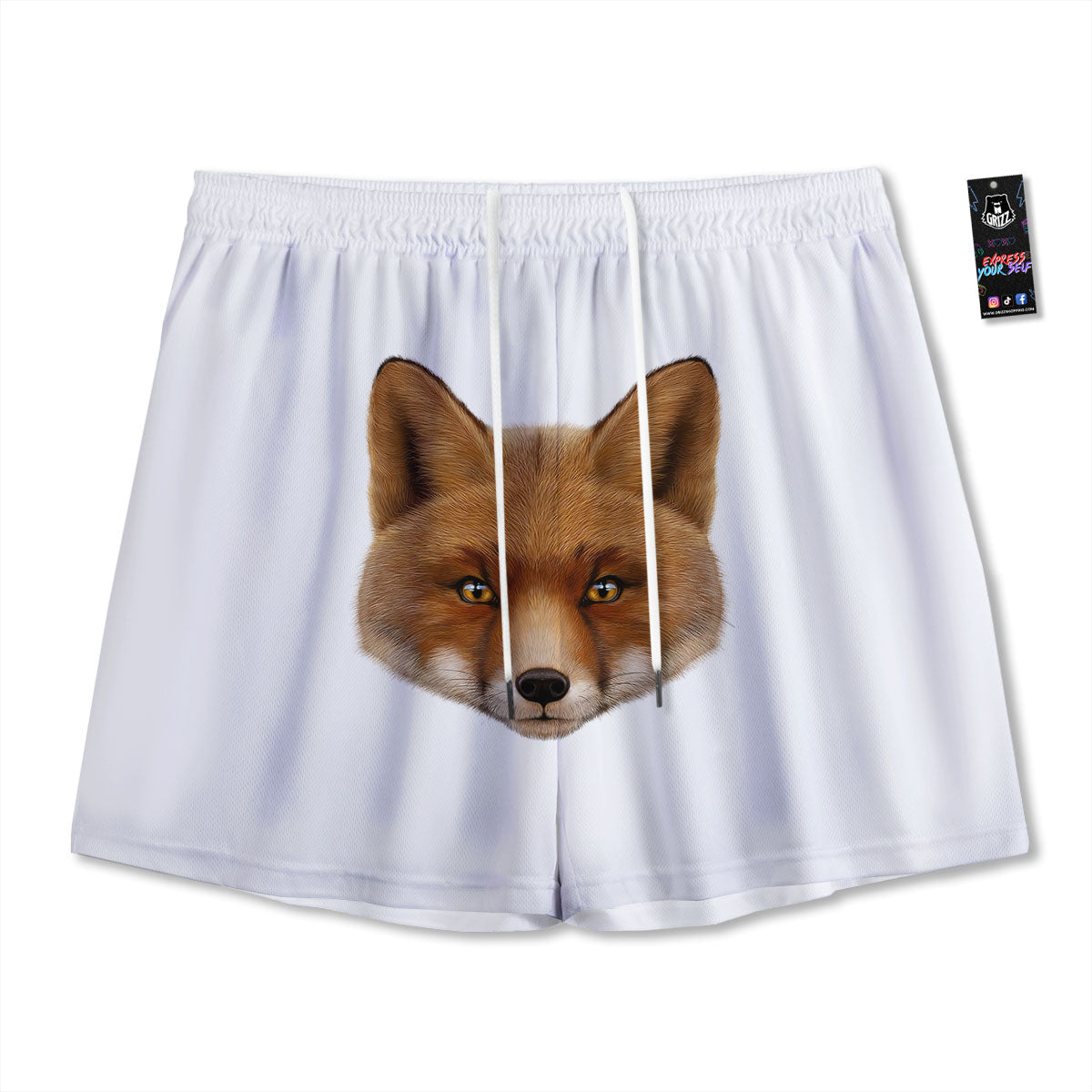 Portrait Fox Print Mesh Shorts