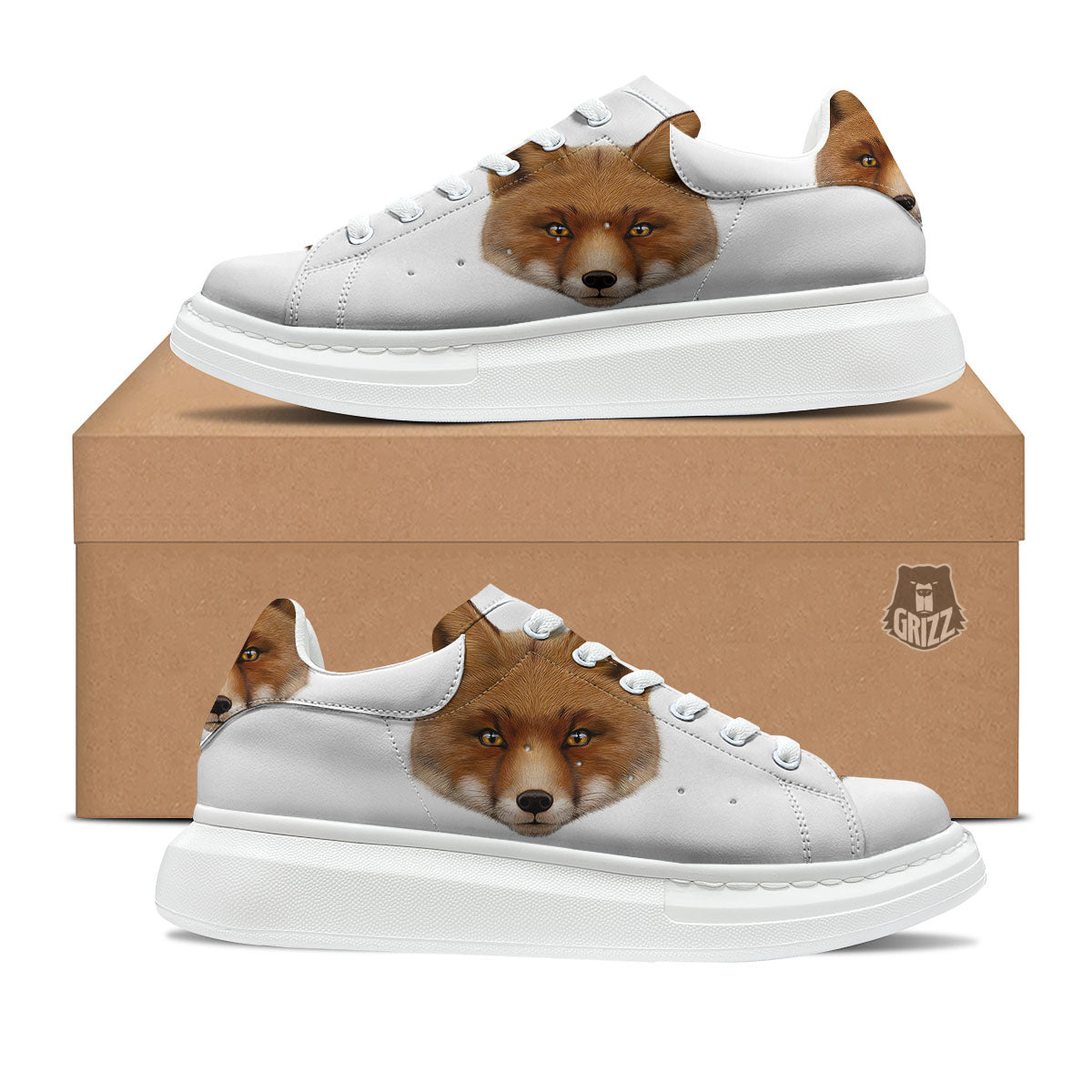 Portrait Fox Print Platform Shoes-grizzshop