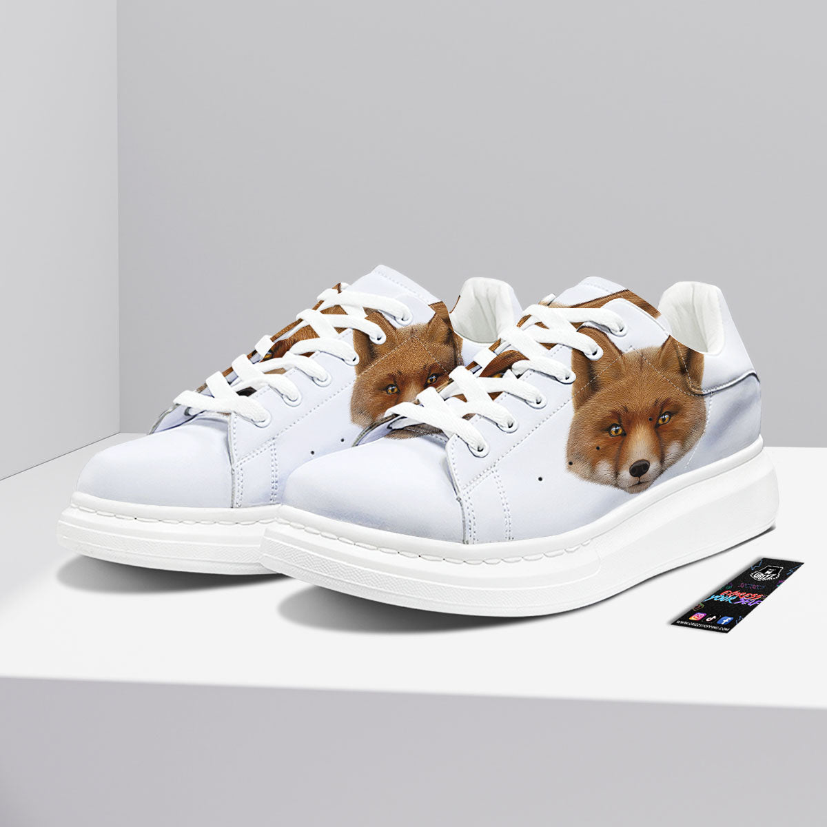 Portrait Fox Print Platform Shoes-grizzshop