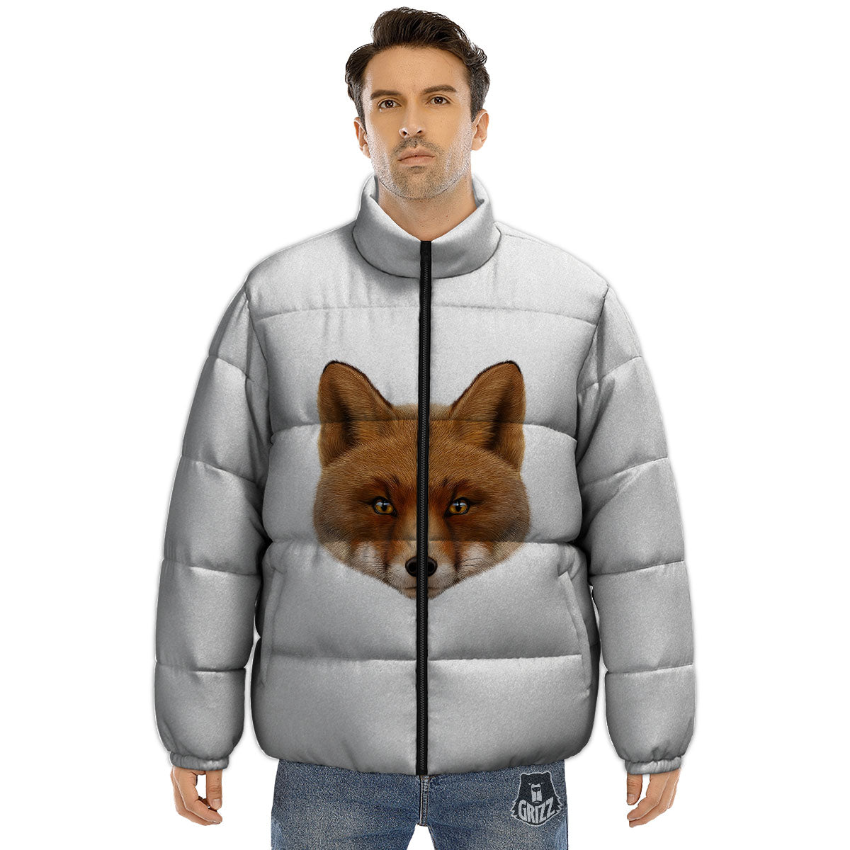 Portrait Fox Print Puffer Jacket-grizzshop