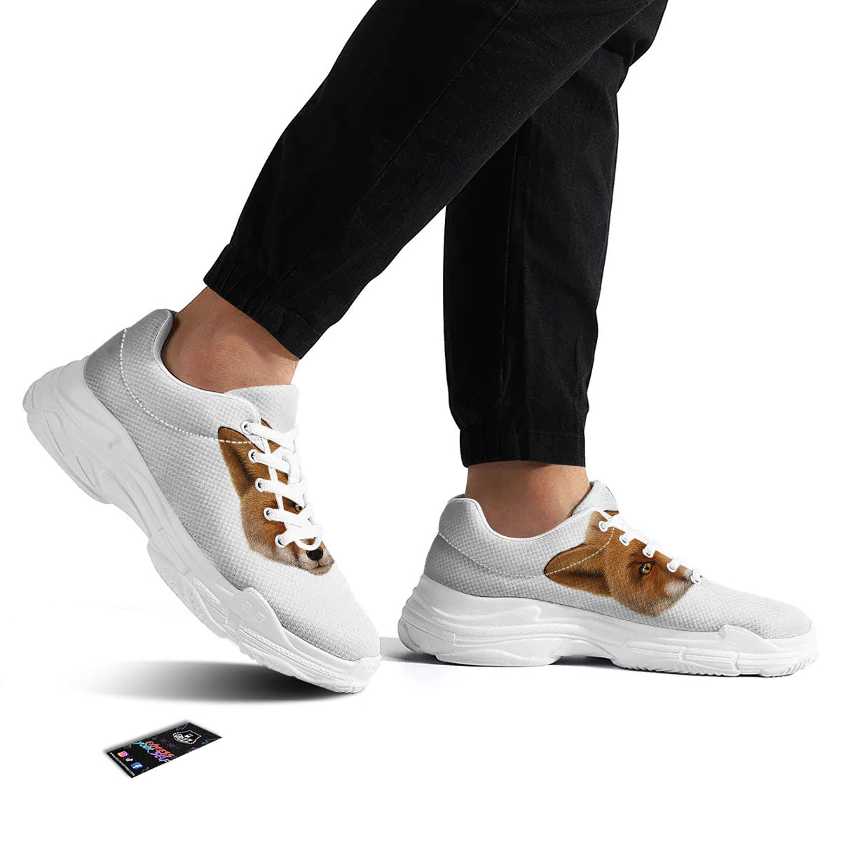 Portrait Fox Print White Chunky Shoes-grizzshop