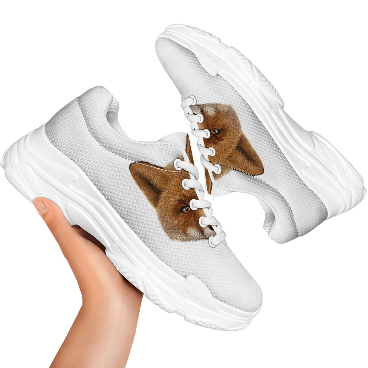 Portrait Fox Print White Chunky Shoes-grizzshop