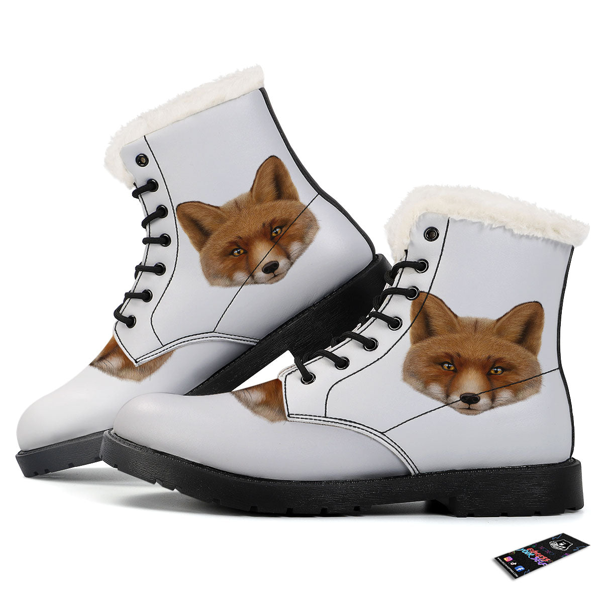 Portrait Fox Print Winter Boots-grizzshop