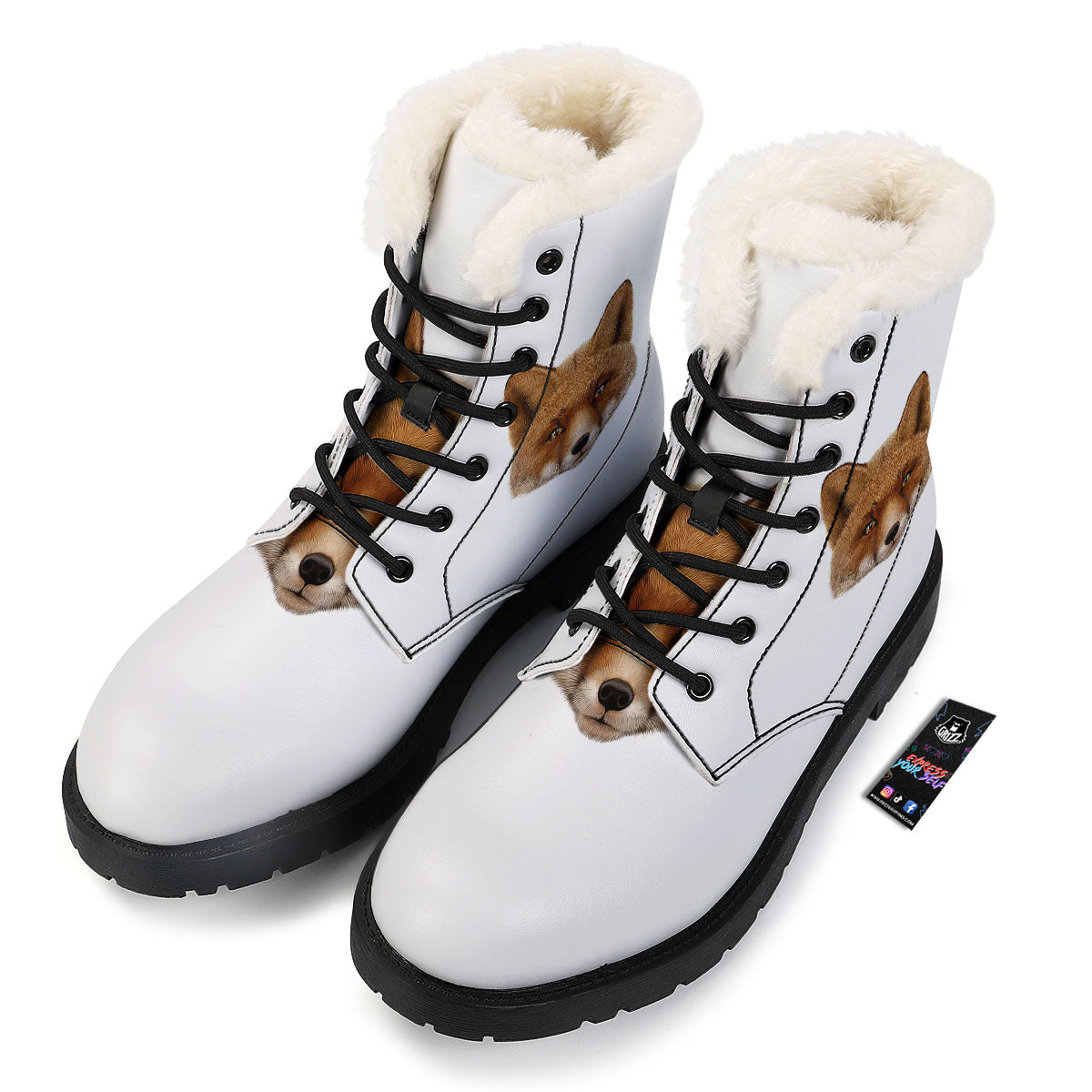 Portrait Fox Print Winter Boots-grizzshop