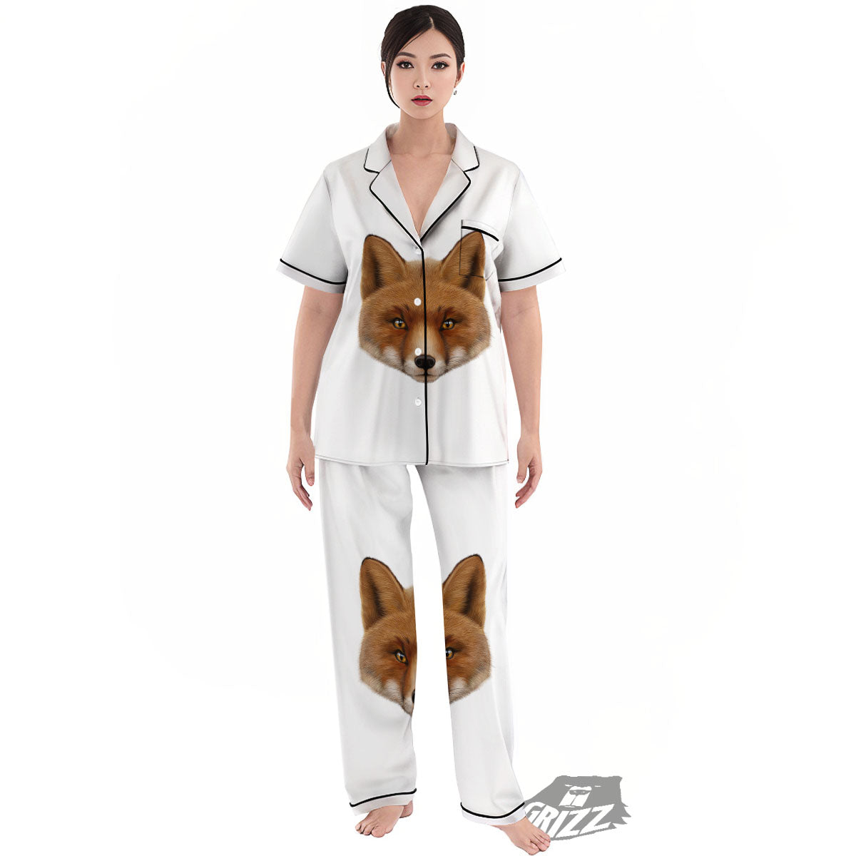 Portrait Fox Print Women's Pajamas Set-grizzshop