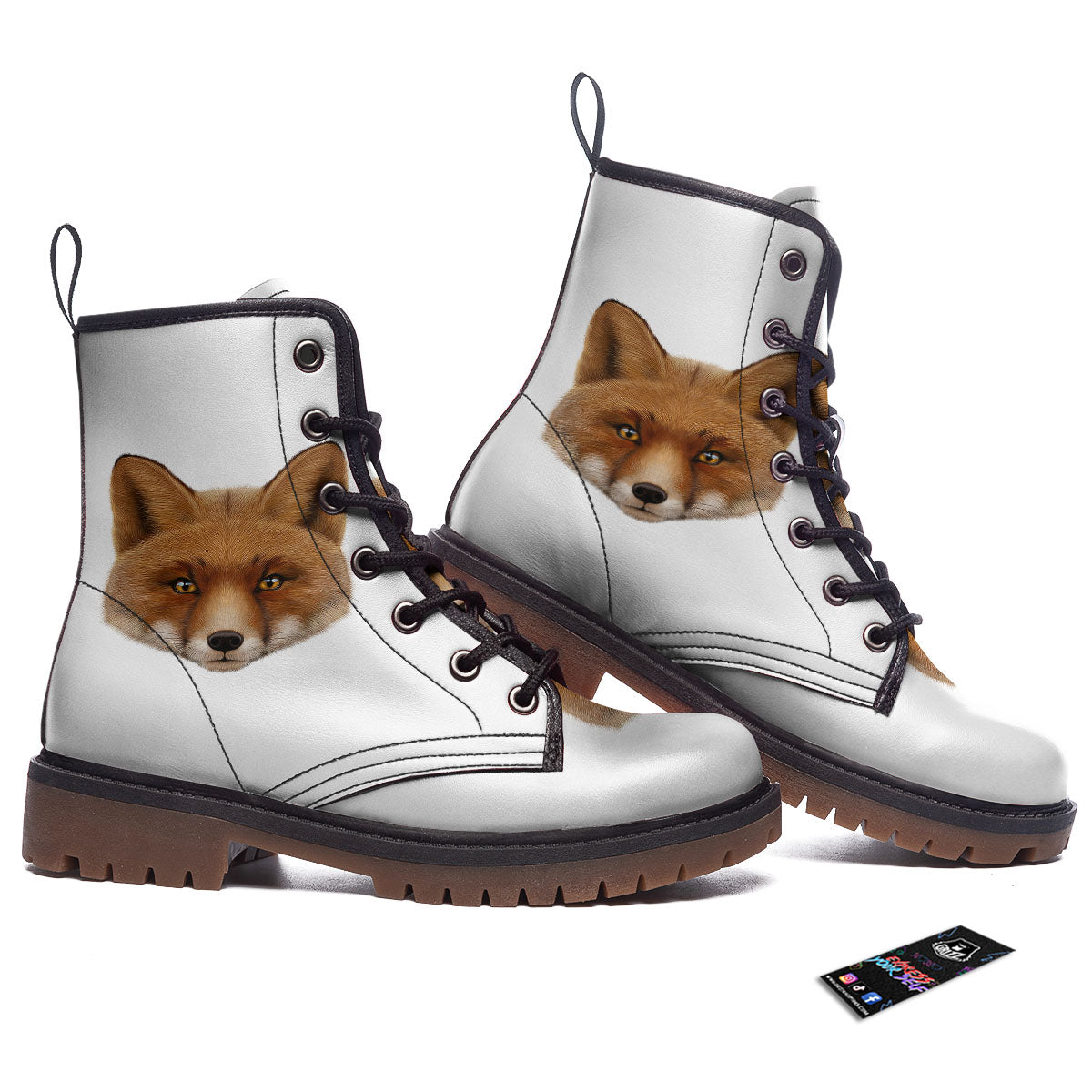 Portrait Fox Print Work Boots-grizzshop