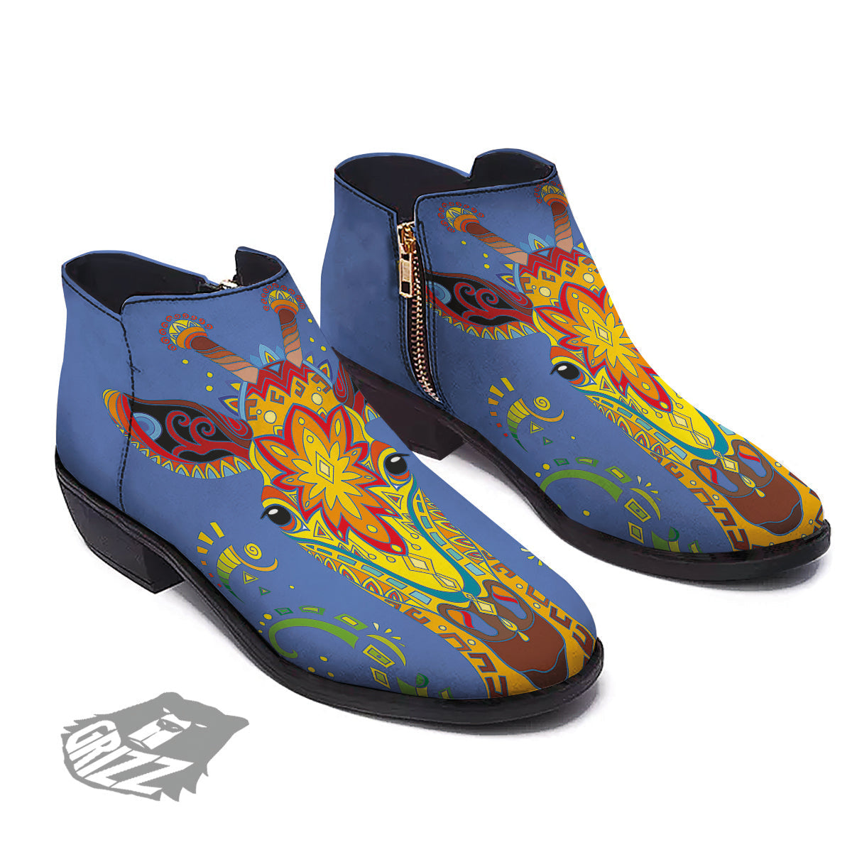 Portrait Giraffe Colorful Print Ankle Boots-grizzshop