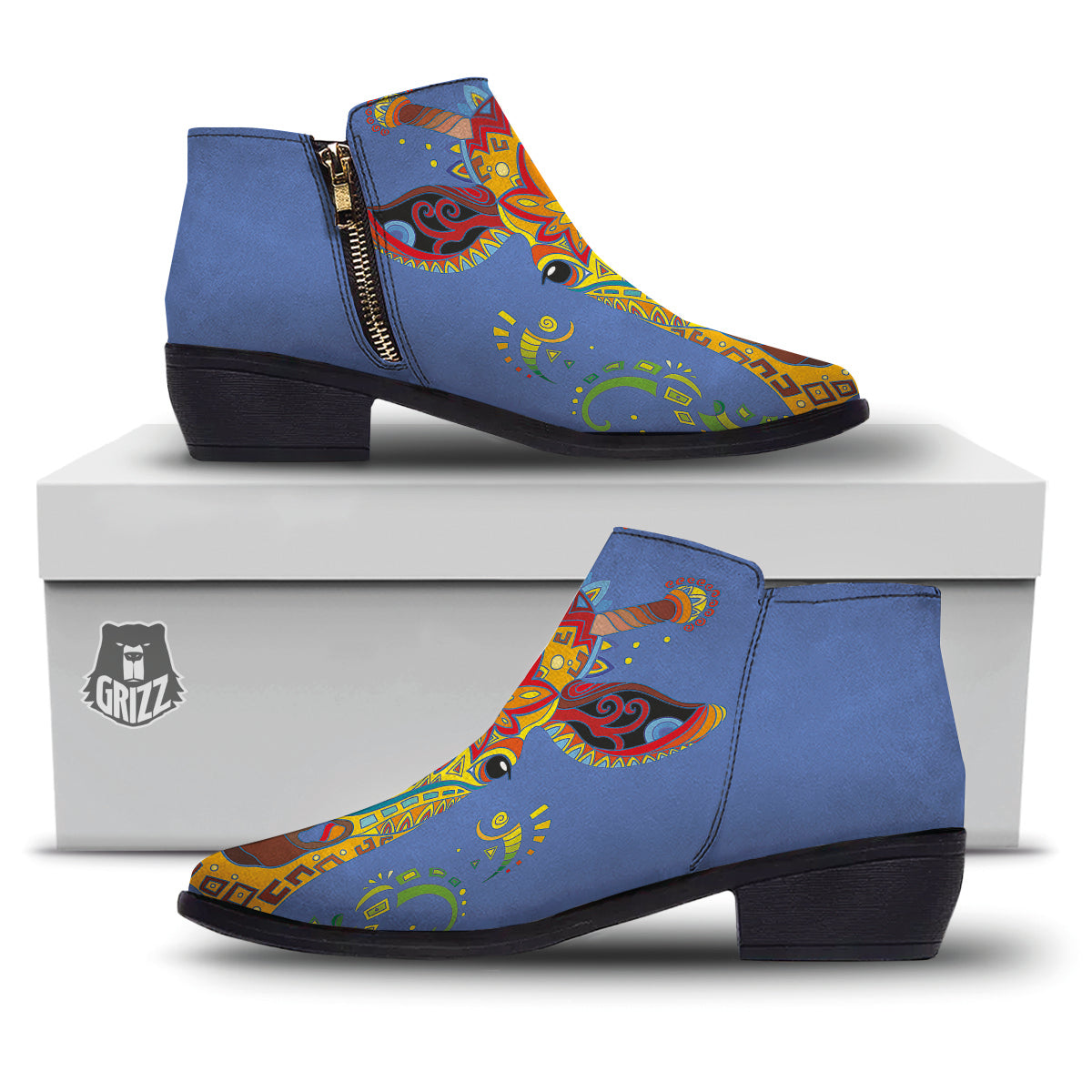 Portrait Giraffe Colorful Print Ankle Boots-grizzshop