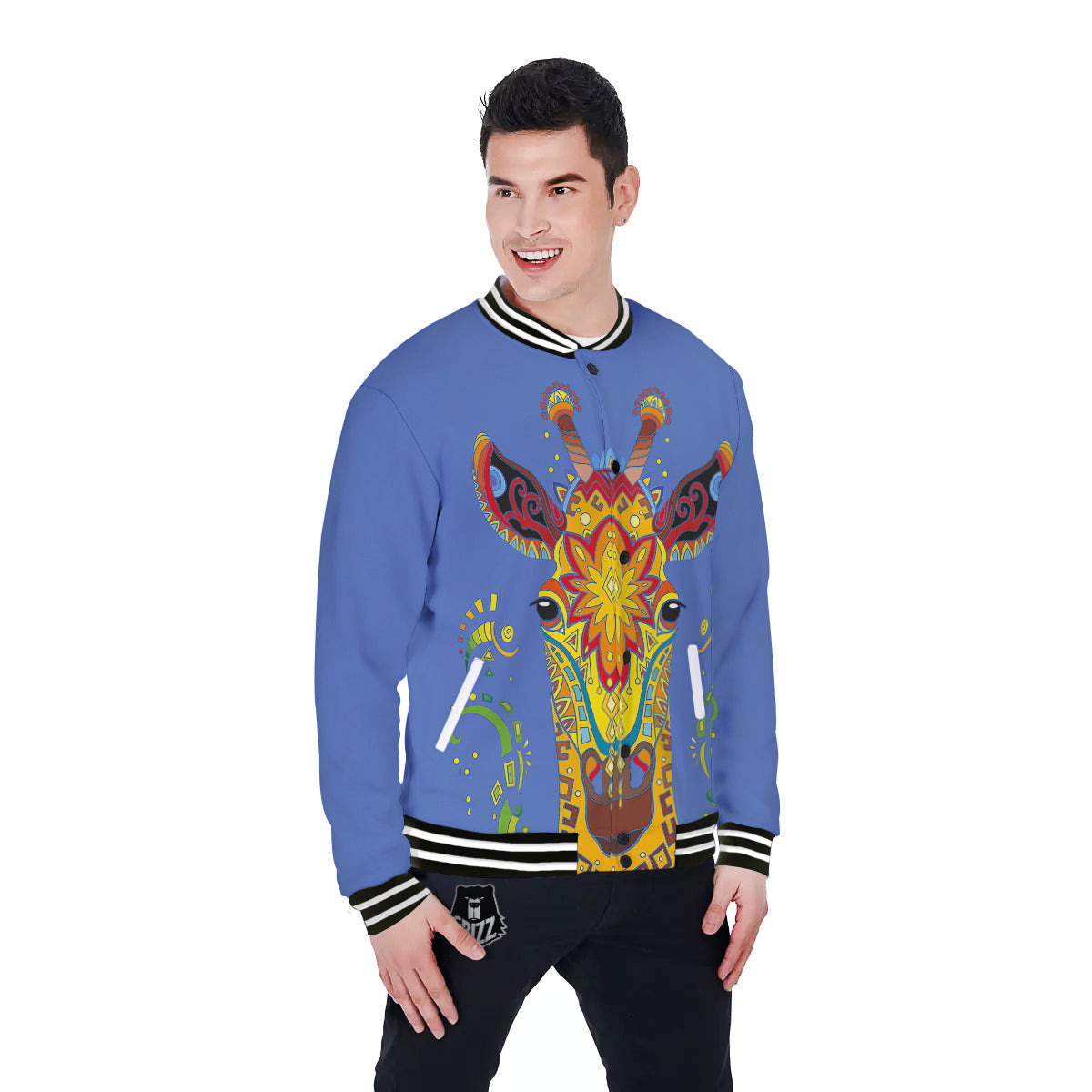 Portrait Giraffe Colorful Print Baseball Jacket-grizzshop