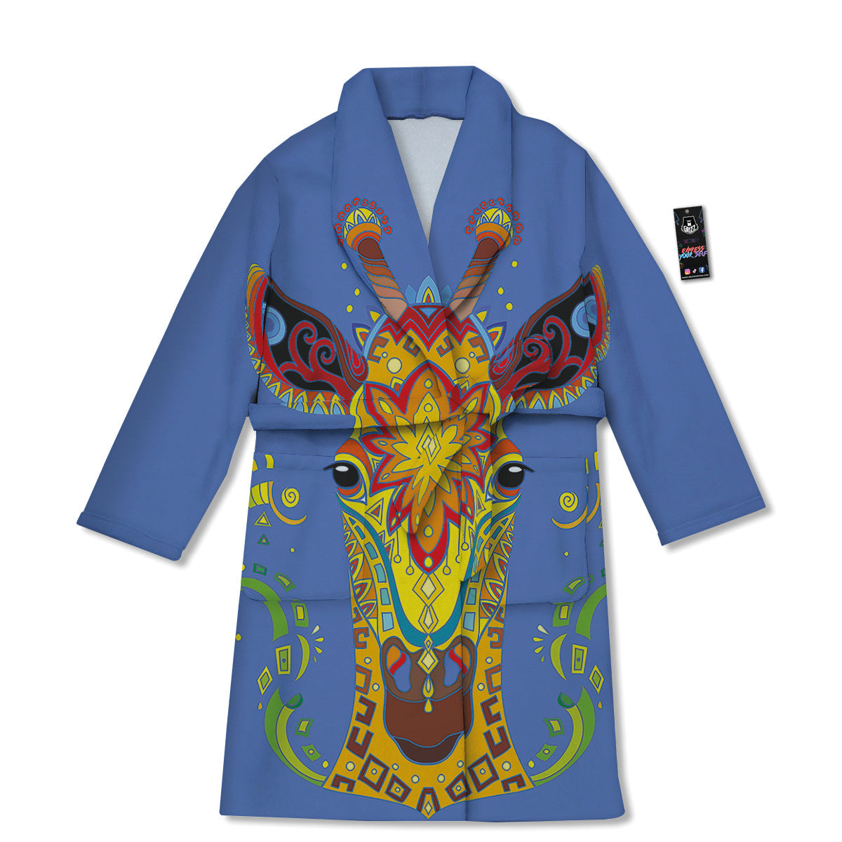 Portrait Giraffe Colorful Print Bathrobe-grizzshop