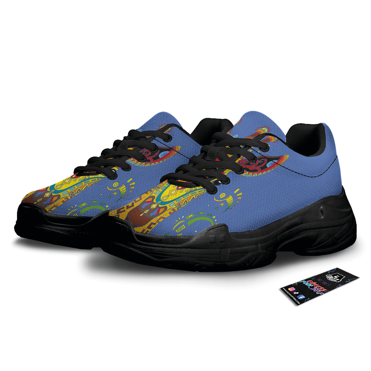 Portrait Giraffe Colorful Print Black Chunky Shoes-grizzshop