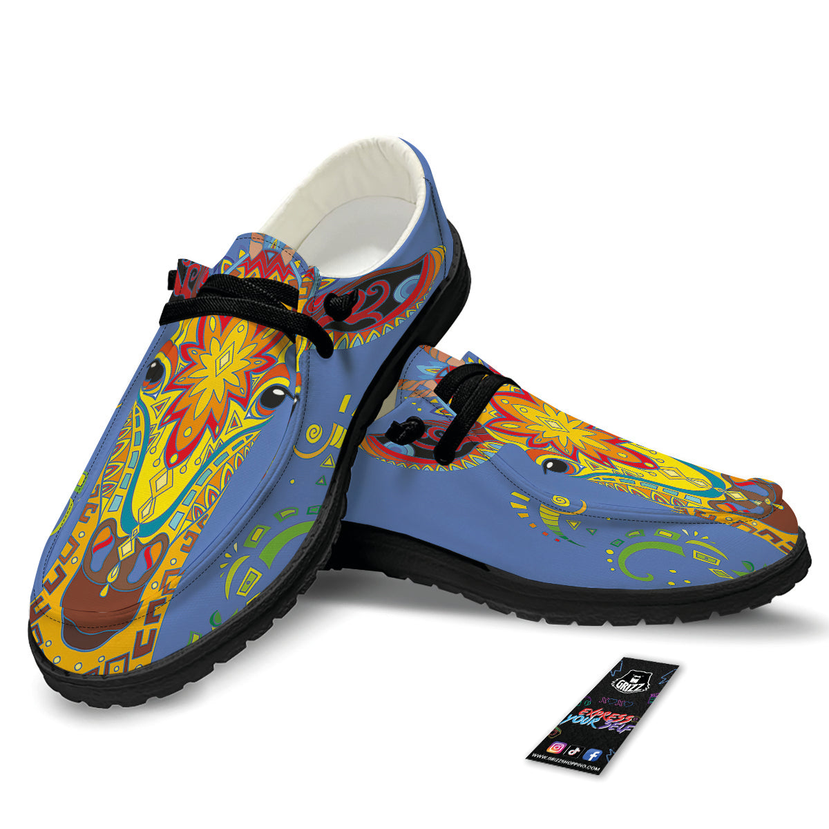 Portrait Giraffe Colorful Print Black Loafers-grizzshop