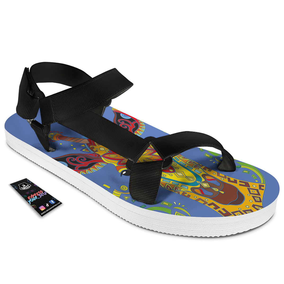 Portrait Giraffe Colorful Print Black Open Toe Sandals-grizzshop