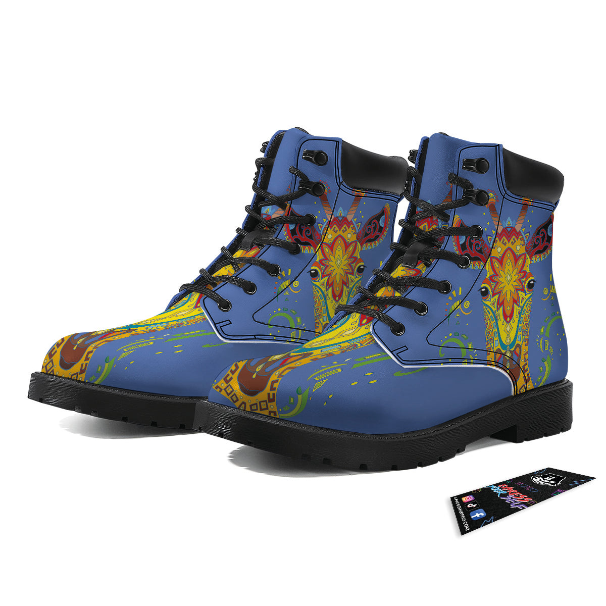 Portrait Giraffe Colorful Print Boots-grizzshop