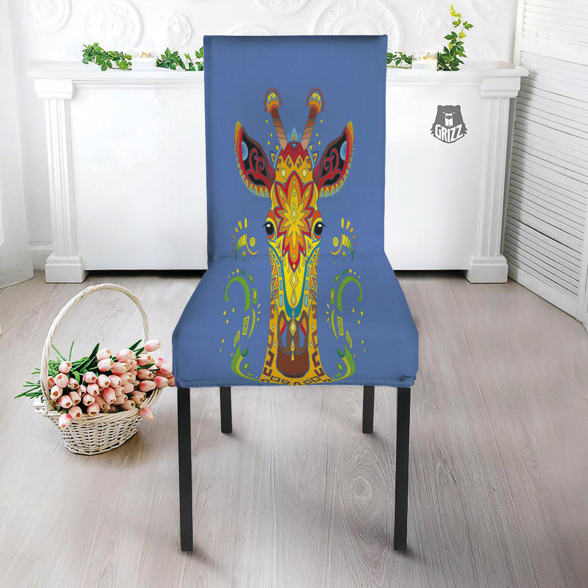 Portrait Giraffe Colorful Print Dining Chair Slipcover-grizzshop