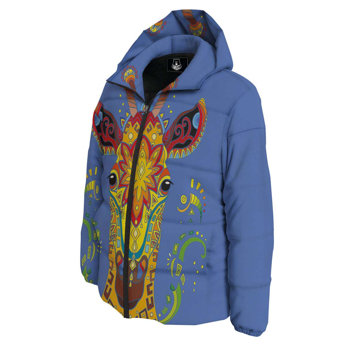 Portrait Giraffe Colorful Print Down Jacket-grizzshop
