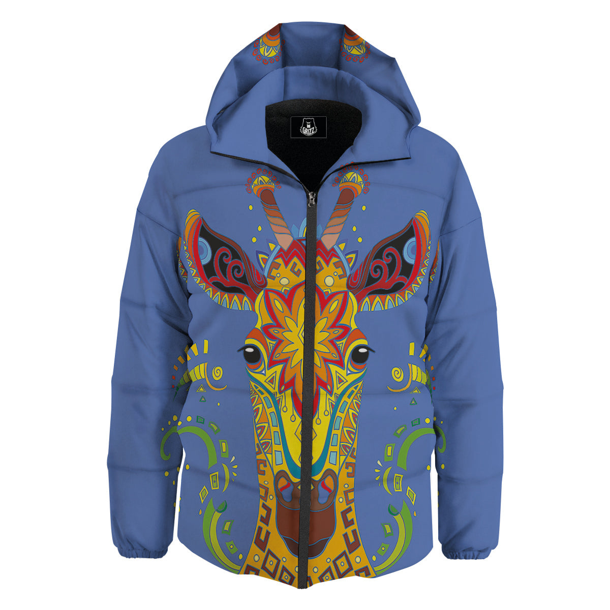 Portrait Giraffe Colorful Print Down Jacket-grizzshop
