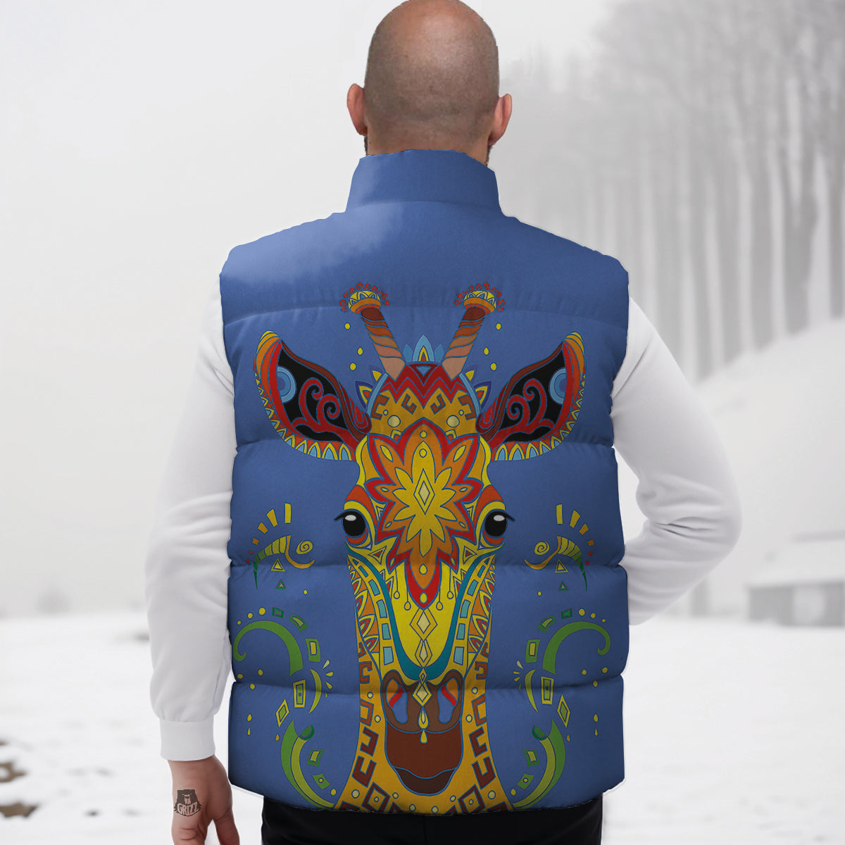 Portrait Giraffe Colorful Print Down Vest